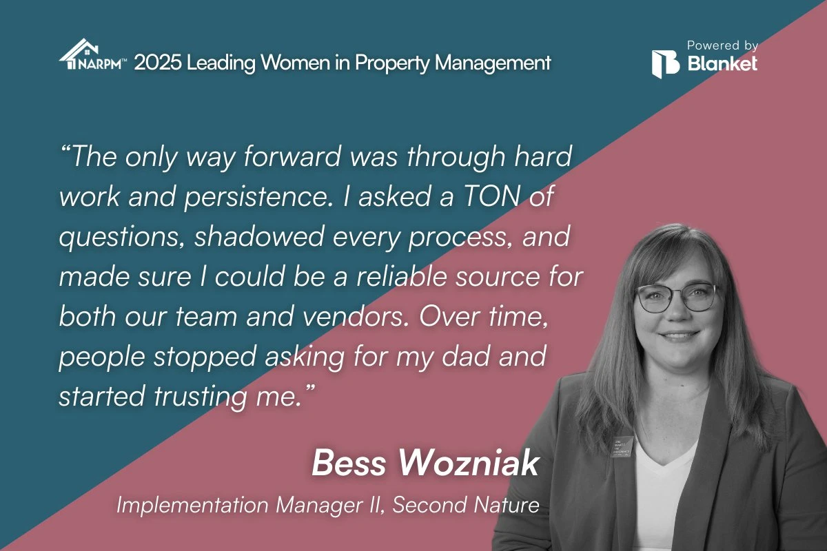 Quote card from Bess Wozniak, Implementation Manager II, Second Nature, on hard work and persistence