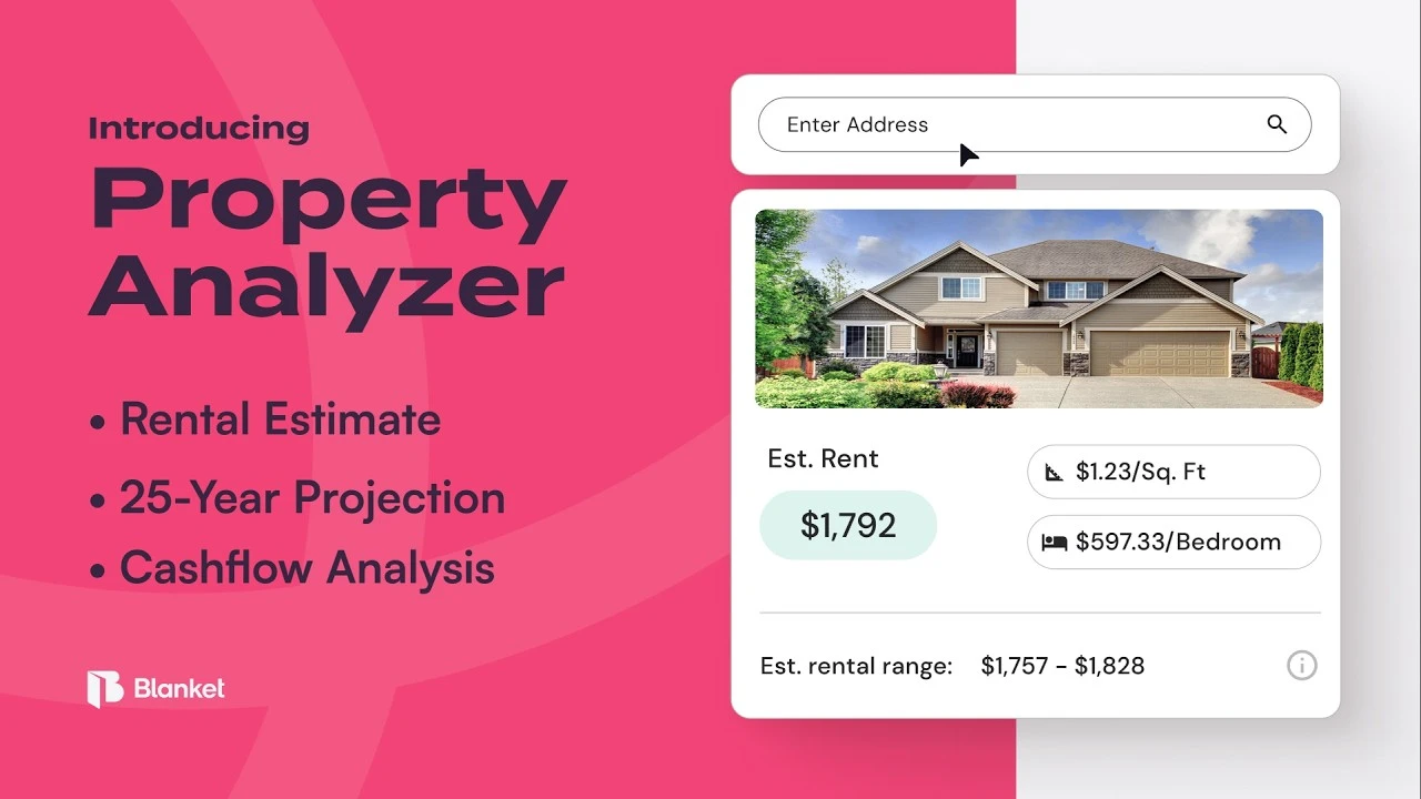Property Analyzer rental estimate report shown on a laptop screen