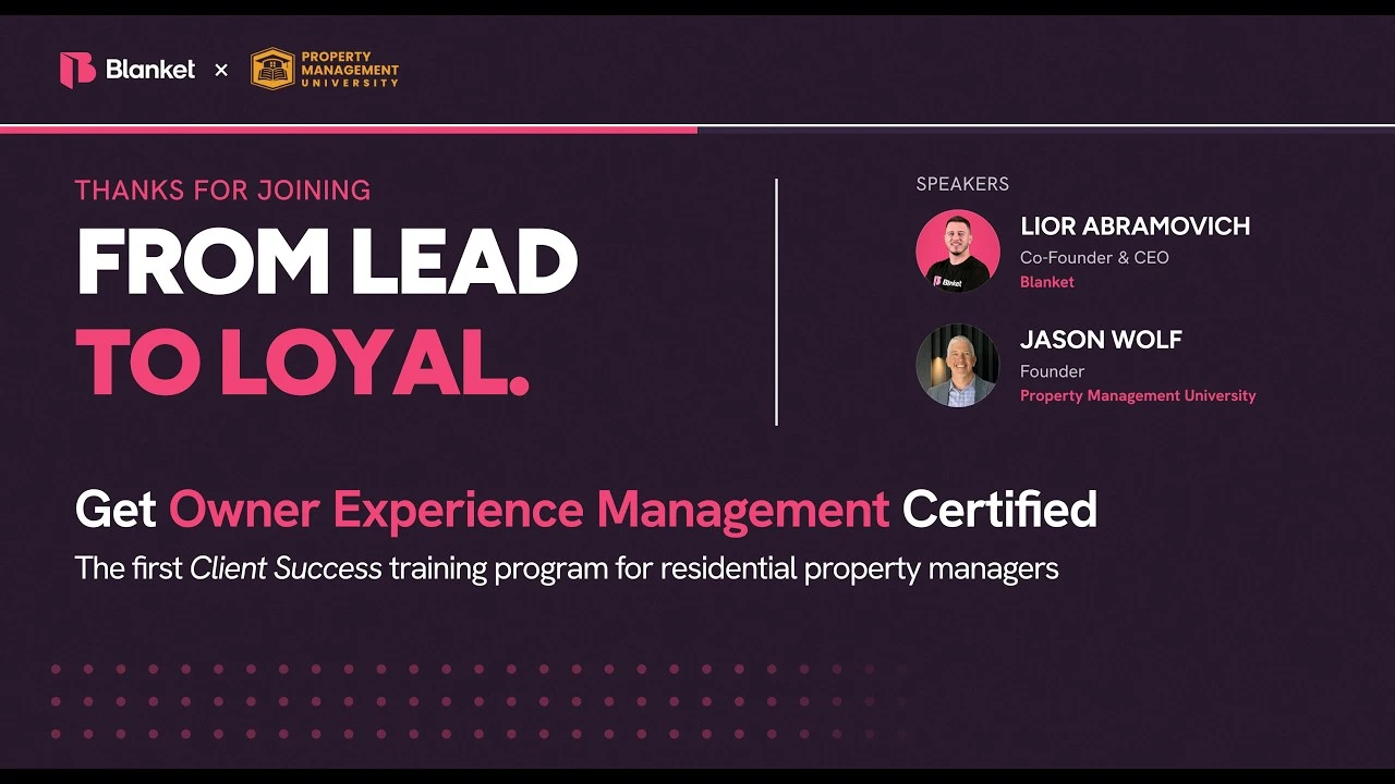 Owner Experience Management webinar replay title slide