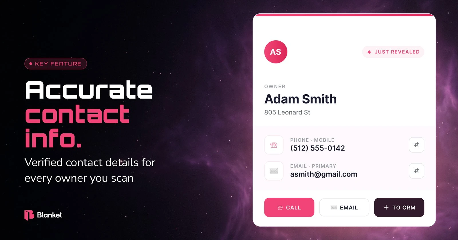 Lead Finder key feature: verified contact details for every owner you scan