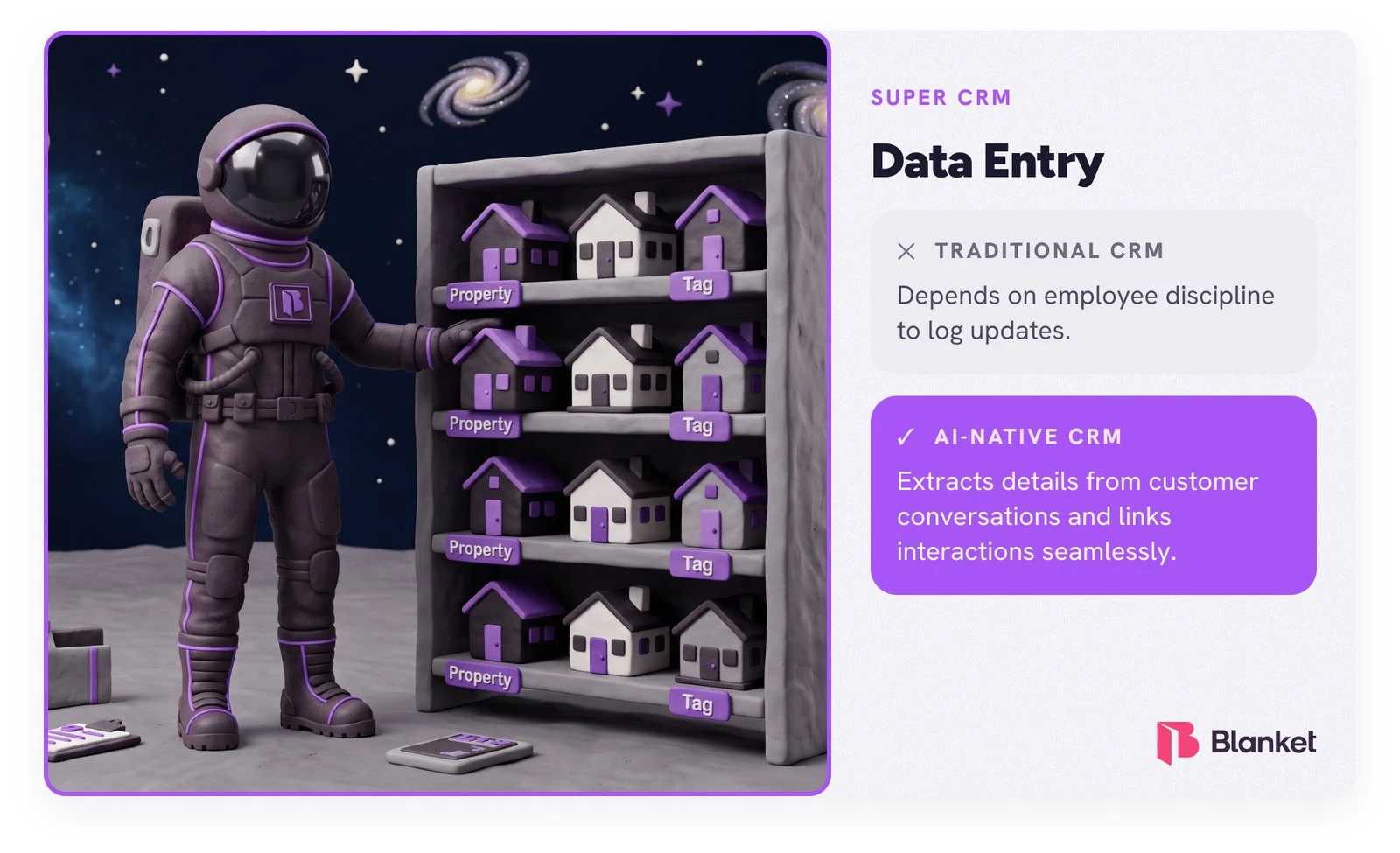 Data entry: a traditional CRM depends on people logging updates, an AI-native CRM extracts details from conversations
