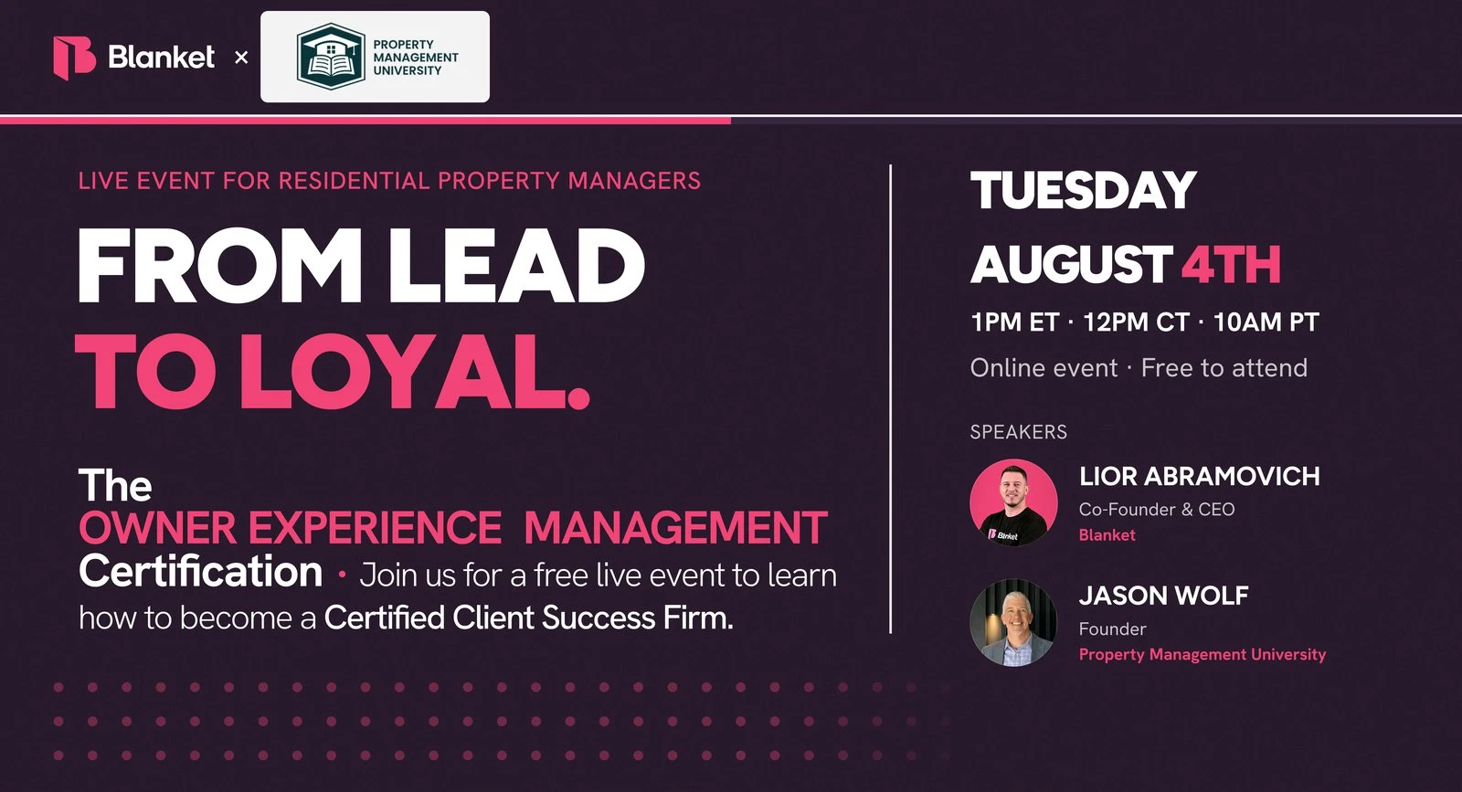 From Lead to Loyal: a free live event on Tuesday, August 4th with Lior Abramovich and Jason Wolf