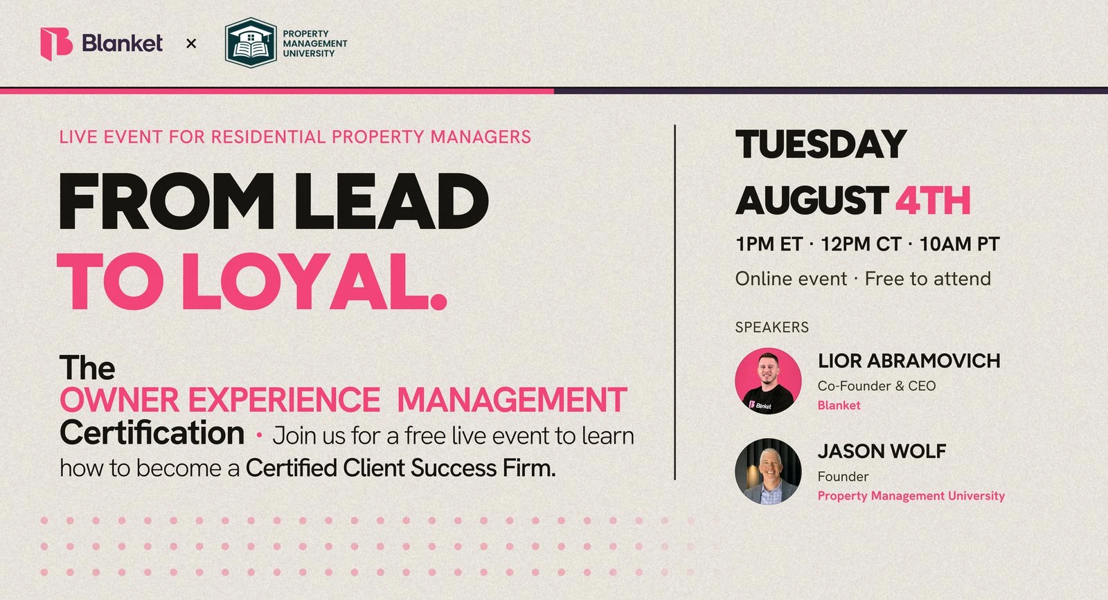 From Lead to Loyal: a free live event on Tuesday, August 4th with Lior Abramovich and Jason Wolf