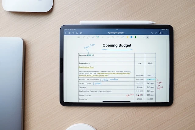 Tablet open to a budget
