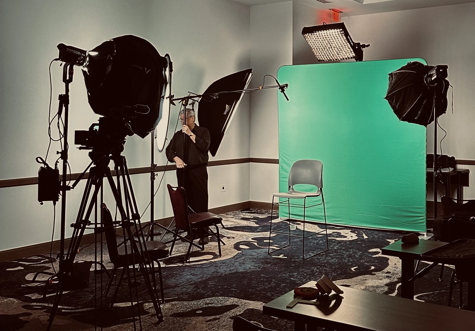 Interview set with lights, cameras and a green screen at NARPM Annual 2025