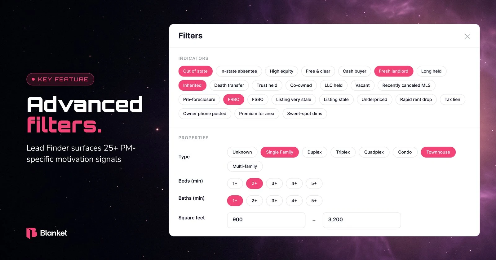 Lead Finder key feature: advanced filters with property-manager-specific motivation signals