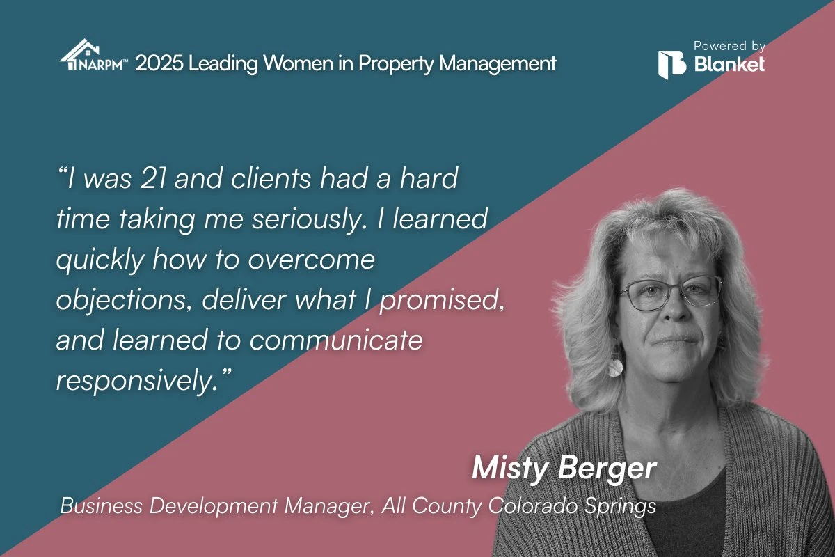 Quote card from Misty Berger, Business Development Manager, All County Colorado Springs, on being taken seriously at 21