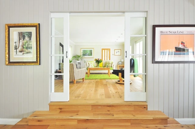 Living room with a green rug