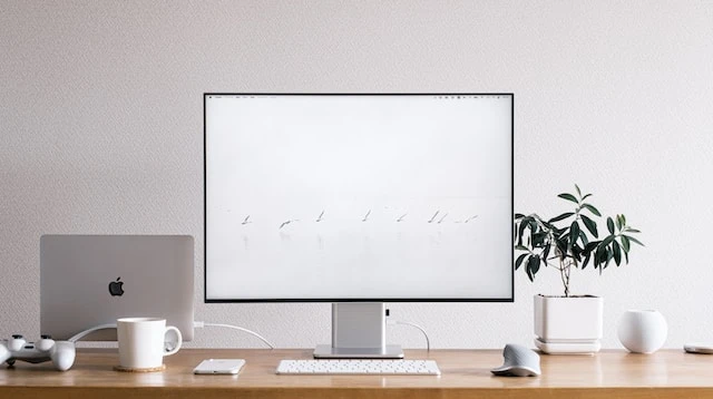 Desk set up with a desktop computer