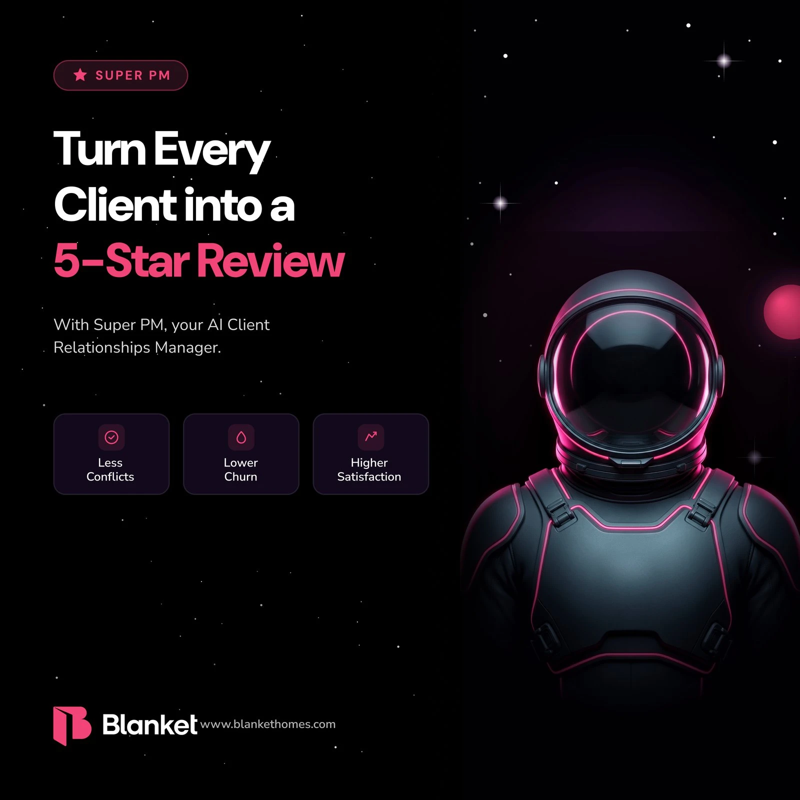 Super PM launch graphic: turn every client into a 5-star review