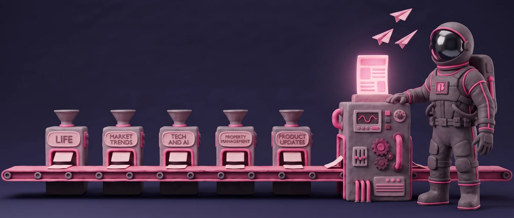 Clay illustration of the Pillow Talk newsletter being printed on a production line