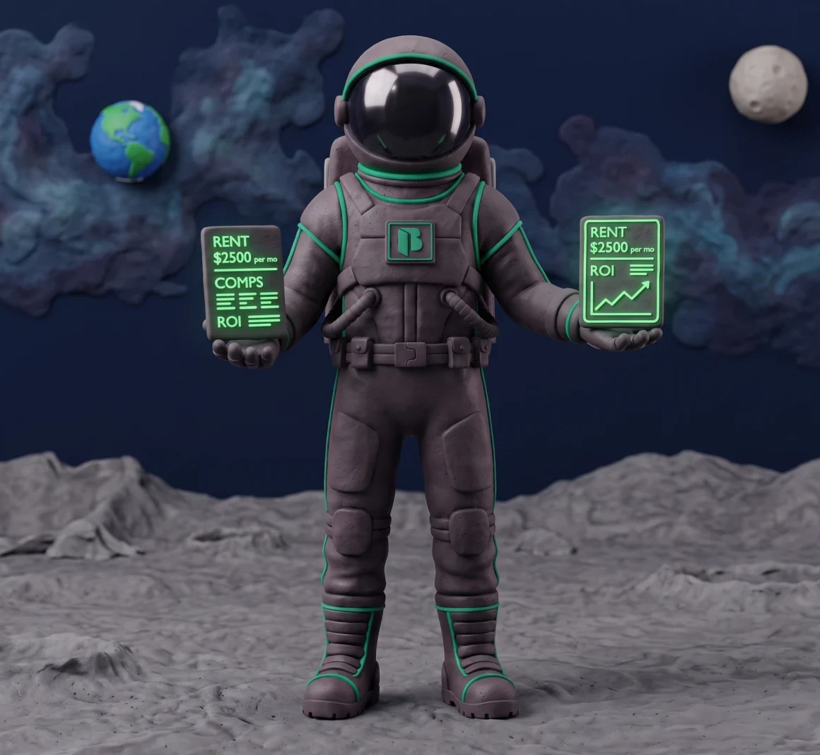 Clay illustration: a Super BDM astronaut holds a bag of won revenue after closing a deal