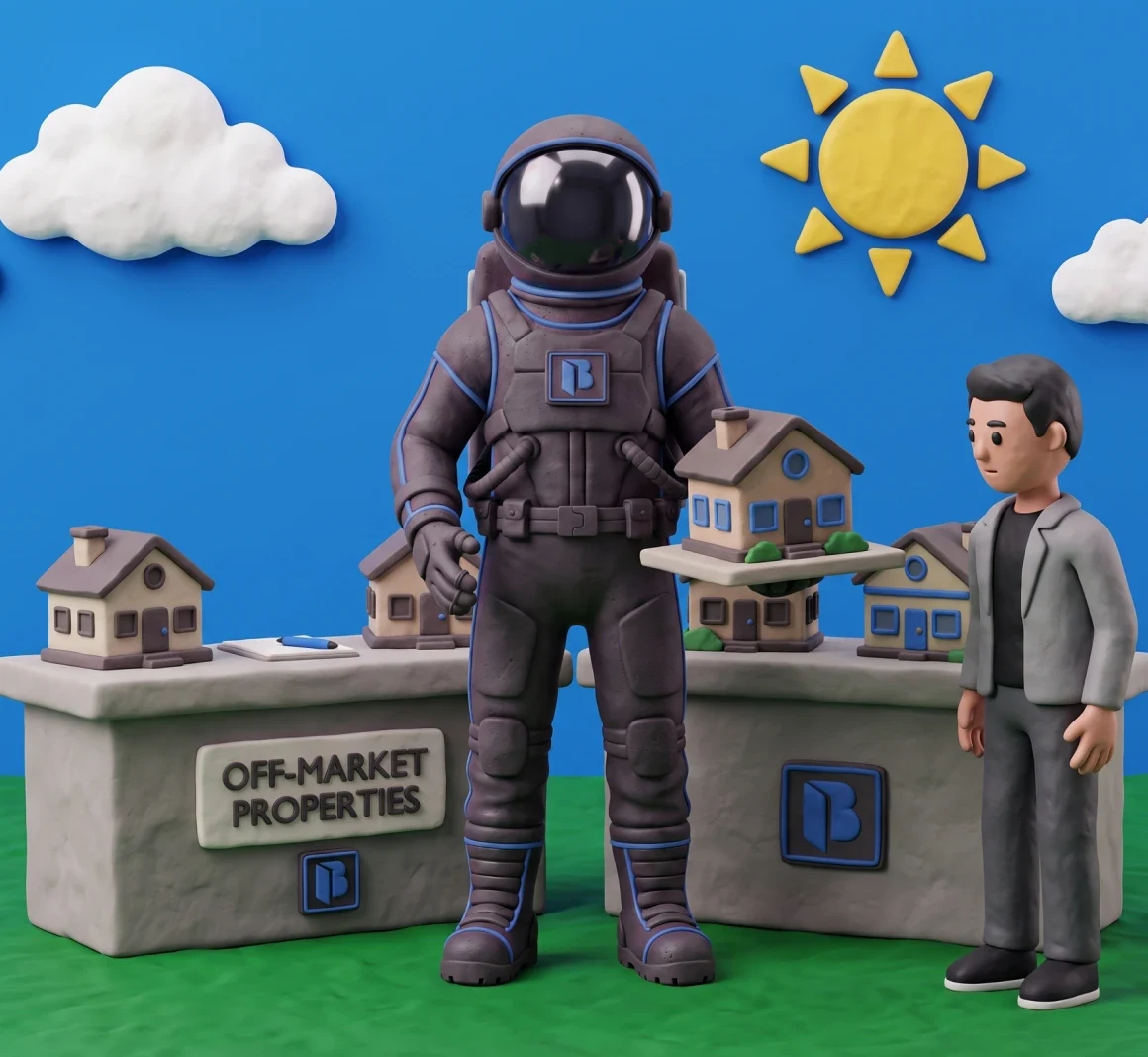Clay scene: a Super Broker astronaut presents off-market properties to an investor