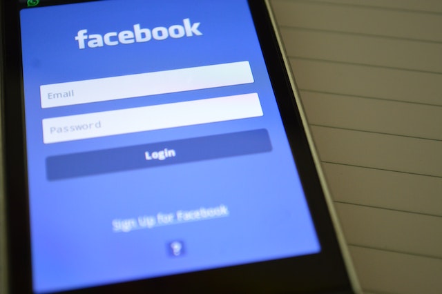 facebook login screen on a smartphone