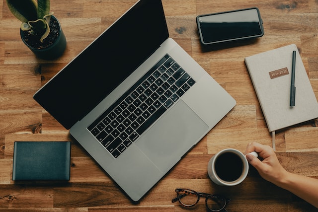 Laptop set up on a desk