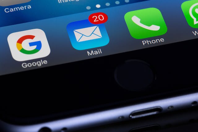 Close up of an iphone screen with a mail app