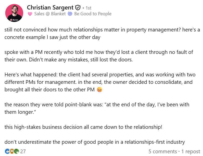Christian Sargent, Senior Partnerships Manager at Blanket, shares how owners place a lot of weight on trust when choosing a residential property management company.